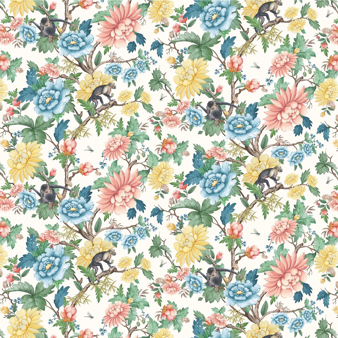 Sapphire Garden Fabric - Ivory - By Clarke and Clarke - F1603/01
