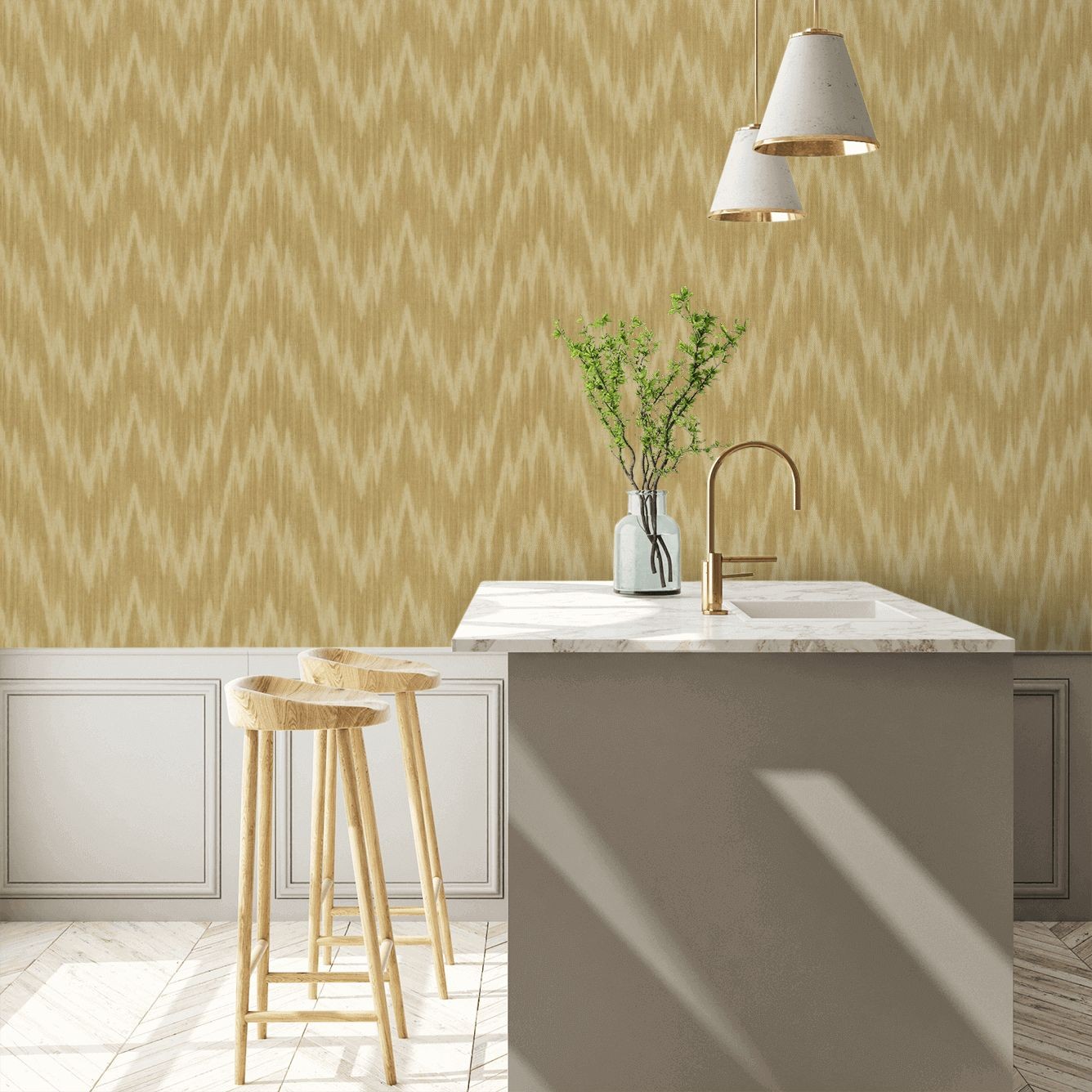 Antique Flamestitch Gold Wallpaper - Gold - By Zoffany - 311732