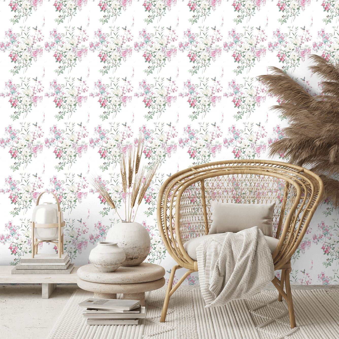Wisteria & Blossom Panel B Wallpaper - Blossom/Leaf - By Sanderson - 216306