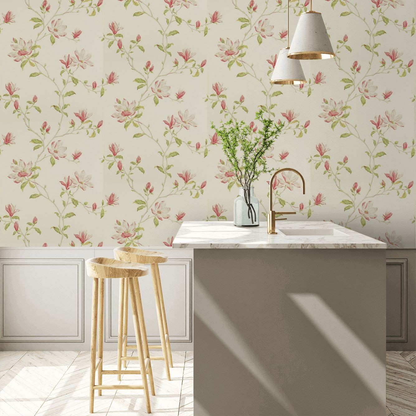 Snow Tree by Colefax and Fowler - Old Pink - Wallpaper : Wallpaper Direct