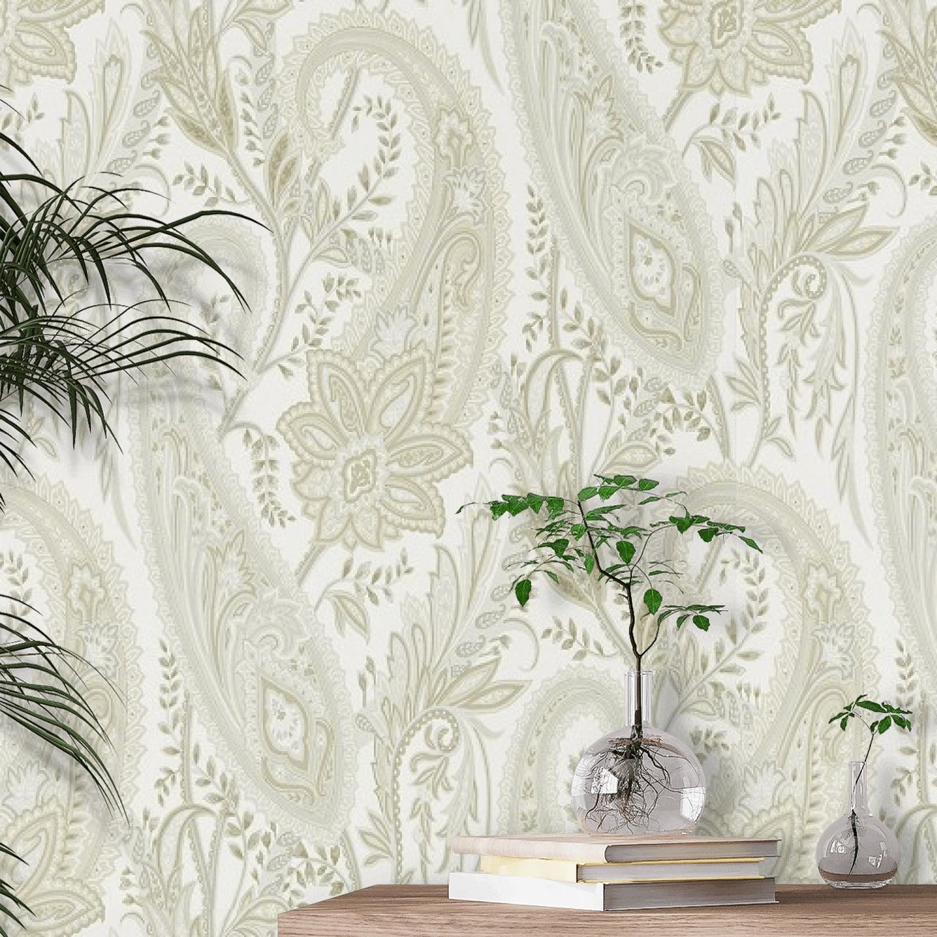 Cashmere Paisley Wallpaper - Mineral/Taupe - By Sanderson - 216319