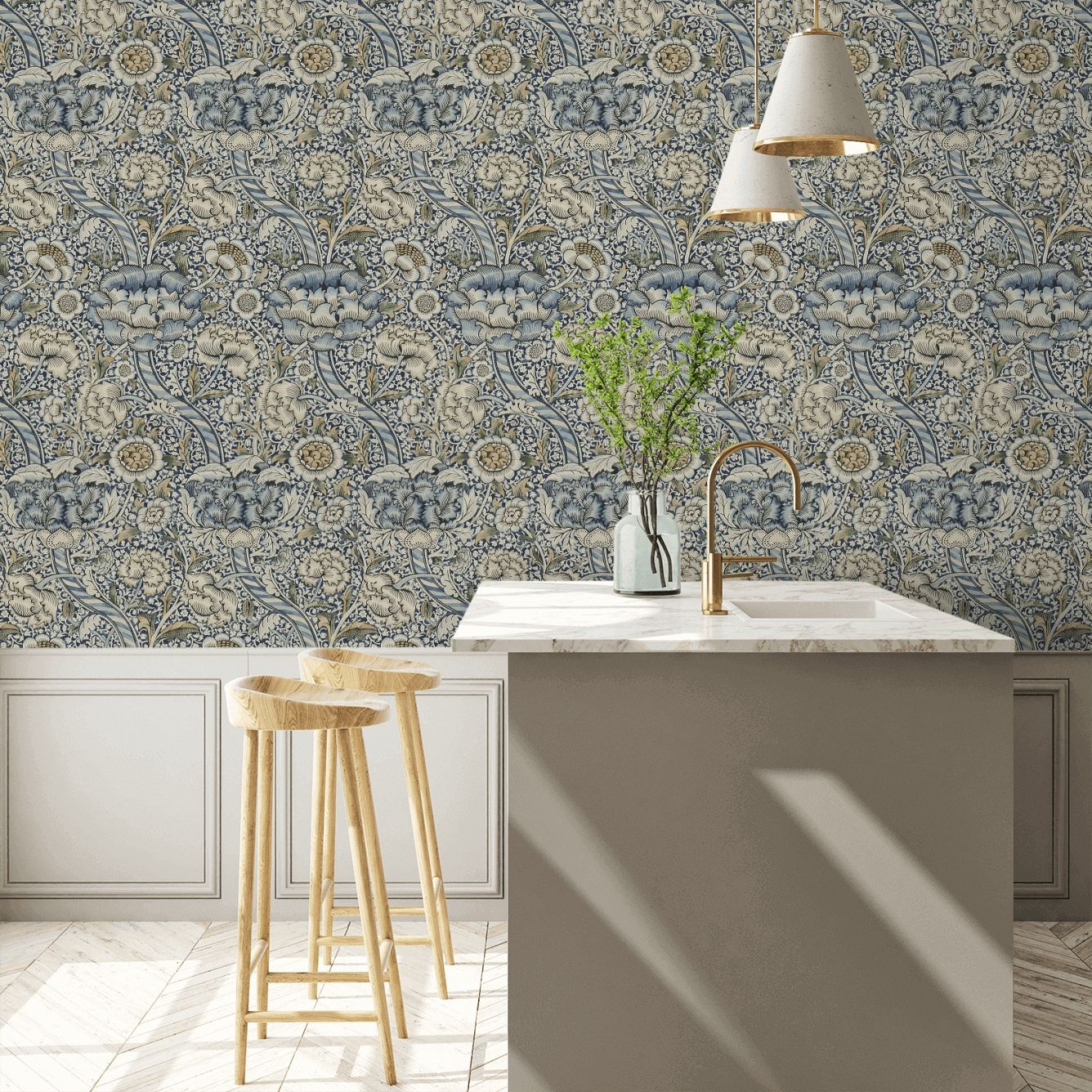 Wandle Wallpaper - Blue/Stone - By Morris and Co - 216422