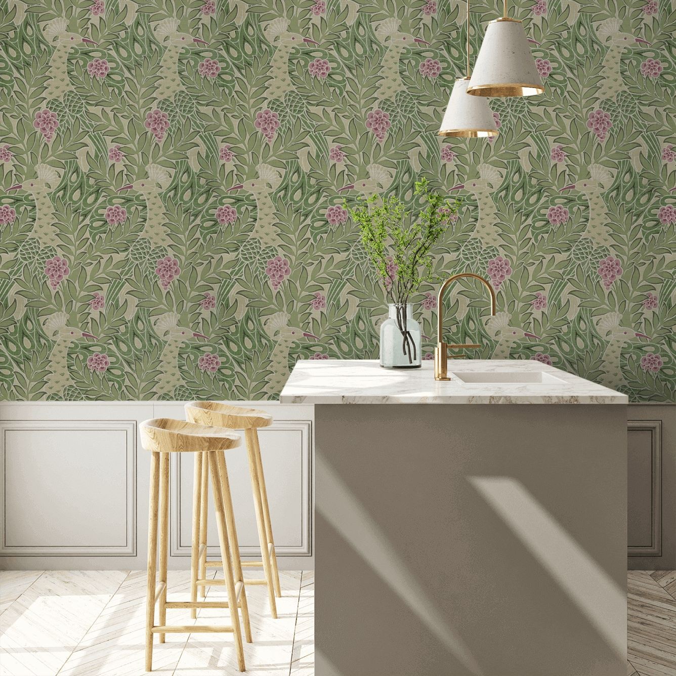 Desmond Wallpaper - Moss Green - By Thibaut - T2920