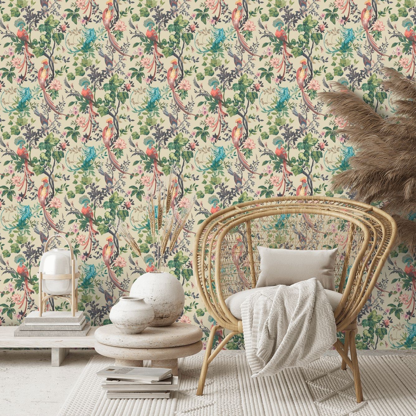 Bird Sonnet Mural Wallpaper - Lacquer - By 1838 Wallcoverings - 2109-157-01