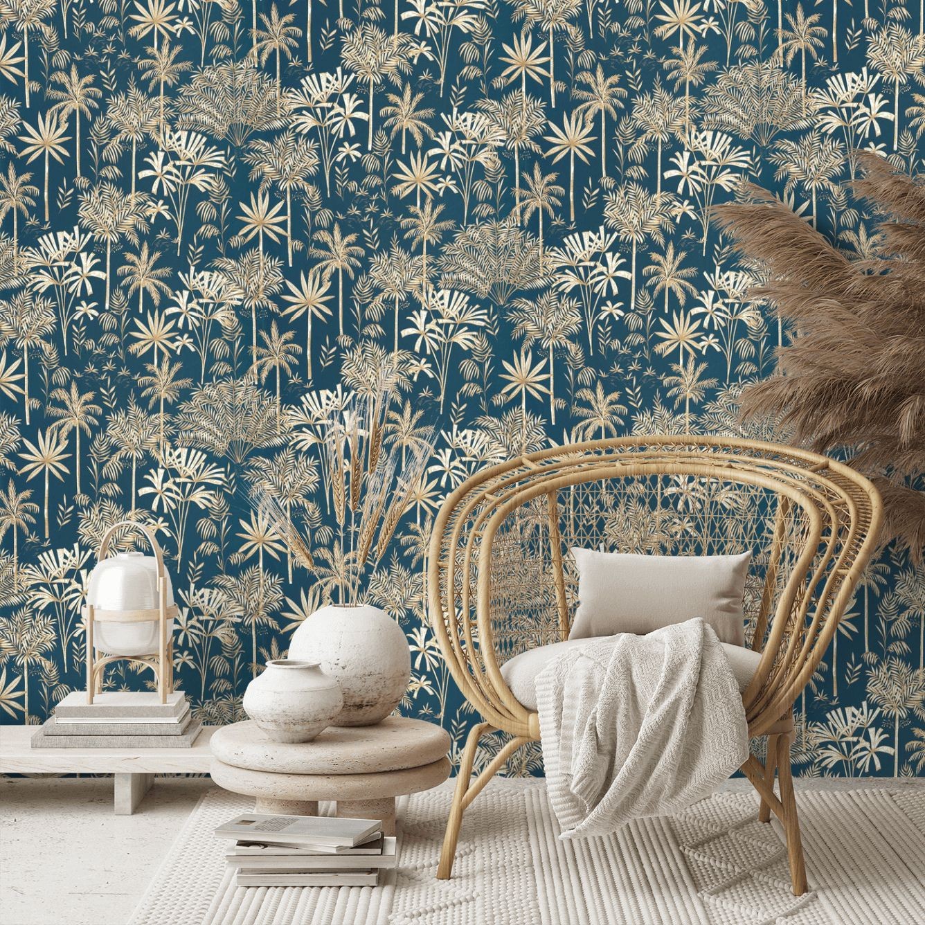 Jardin Majorelle Wallpaper - Bleu Nuit Or - By Caselio - 103036221