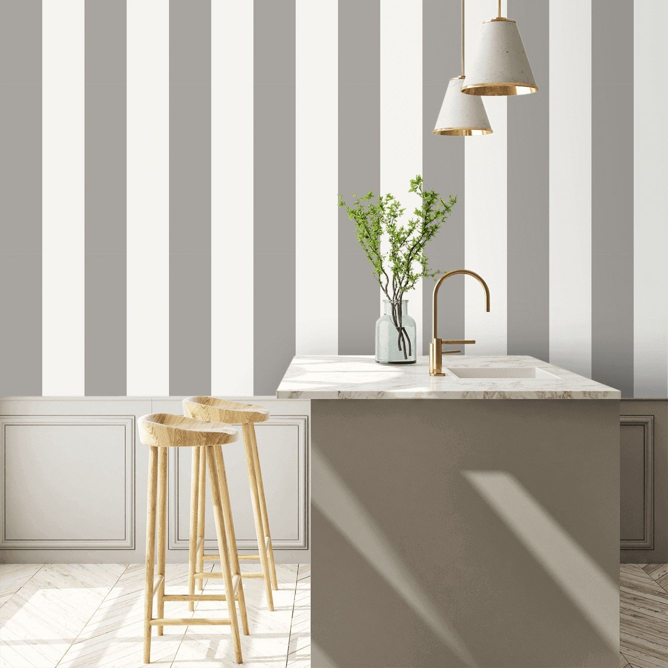 Wide Stripe by Galerie - Grey - Wallpaper - SY33944