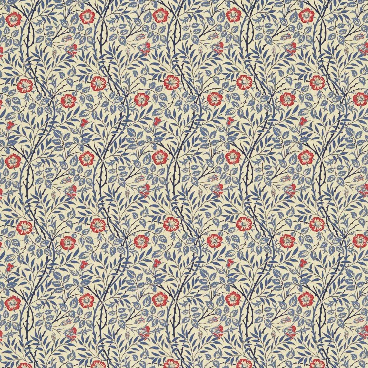 Morris and Co Sweet Briar Indigo/Red Fabric