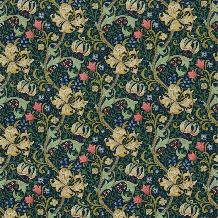 Morris and Co Golden Lily Midnight/Green Fabric