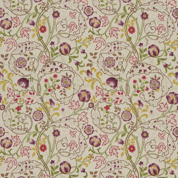 Morris and Co Mary Isobel Wine/Linen Fabric