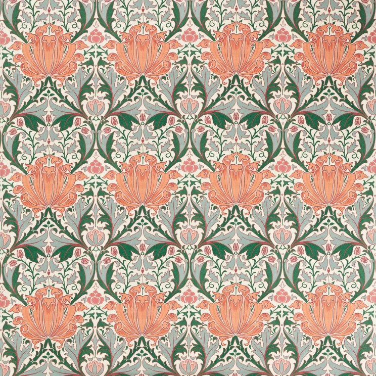 Morris and Co Helena Peach/Teal Fabric