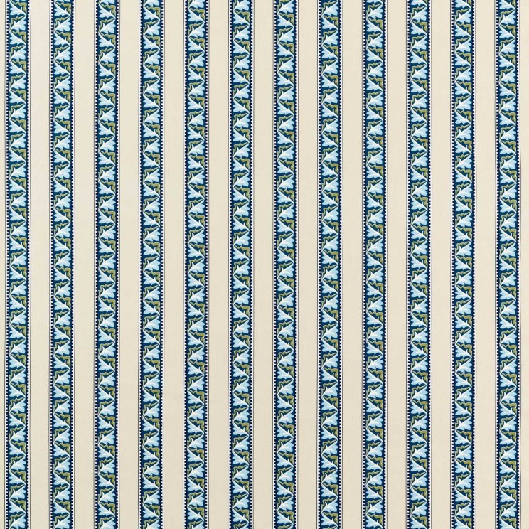 Morris and Co Red Car Stripe Indigo/Linen Fabric