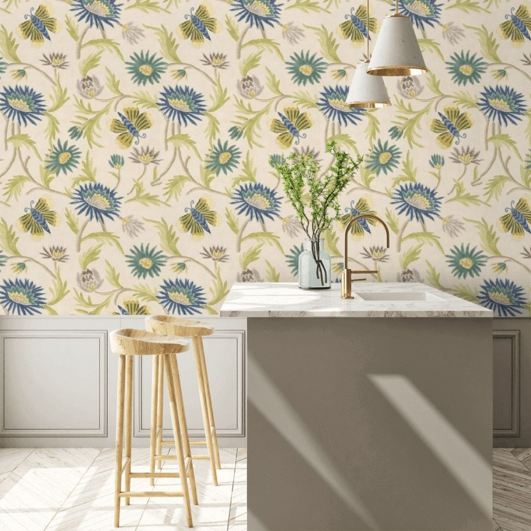 Lizette Navy and Cream Wallpaper - By Thibaut - T36100