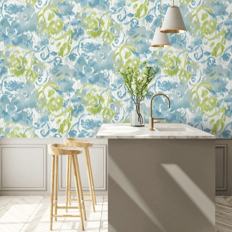 Waterford Floral Wallpaper - Aqua - By Thibaut - T24342