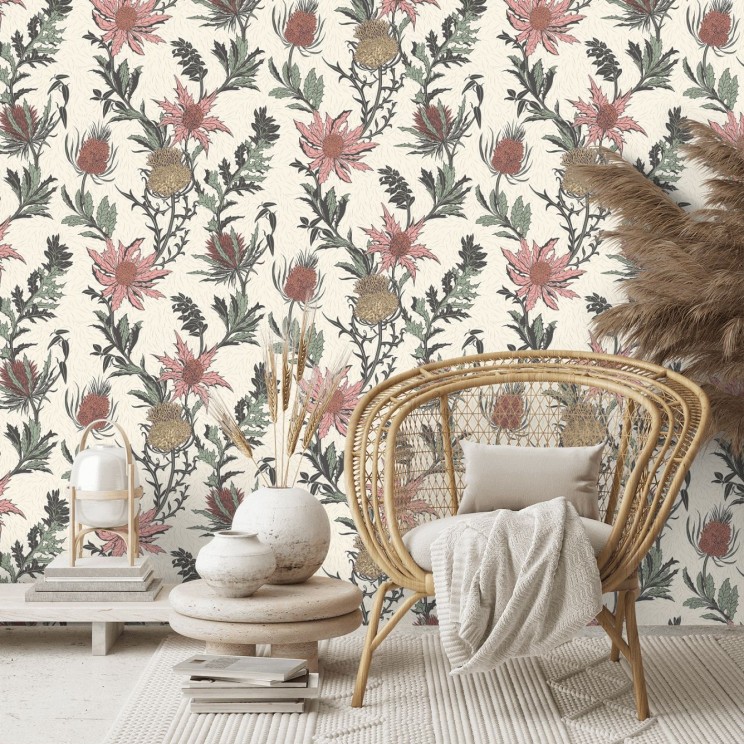 Thistle Wallpaper - Alabaster Pink / Orange - By Cole and Son - 115/14043