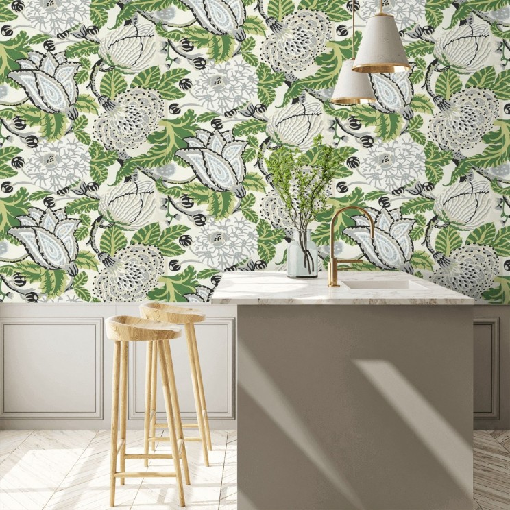 Mitford Wallpaper - Green / White - By Thibaut - T2949