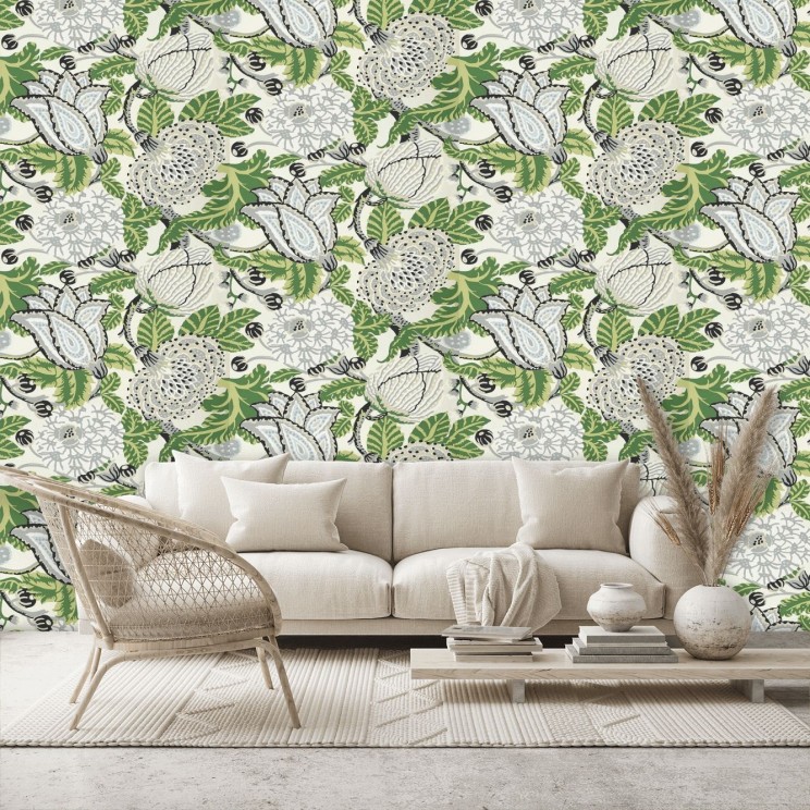 Mitford Wallpaper Green / White By Thibaut T2949